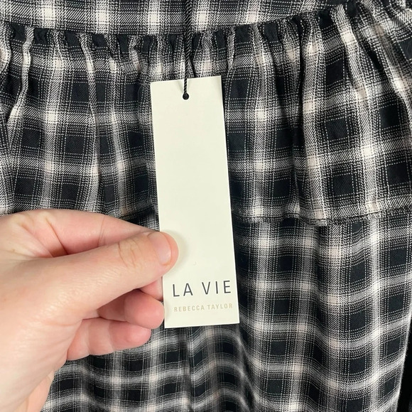 NWT La Vie Rebecca Taylor Plaid Ruffle Blouse in Black/White Size M - Picture 11 of 14